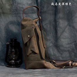 high quality cowhide vintage chest bag top layer genuine leather men's shoulder messenger belt bag casual sports waist packs