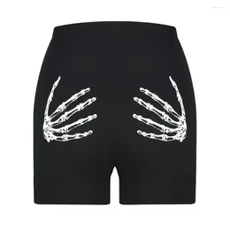 Women's Shorts Slim-fit High Waist Women Jogging Skeleton Hands Print Yoga For Slim Fit