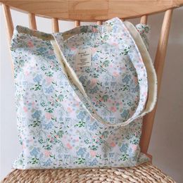 Shopping Bags Eco Floral Cotton Women Shoulder Bag Cloth Reusable Foldable Grocery Shopper Tote Bookbag Handbag For Girl Student