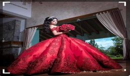 Cheap Ball Gown Red Quinceanera Dresses Evening Wear Satin Off Shoulder Appliques Long Sweet 16 Prom Dresses Formal Pageant Gowns8721847