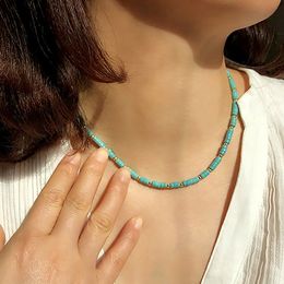 Stone Turquoises Beaded Necklace Fashion Round Seed Beads Choker Collar Necklace Women Fashion Jewelry