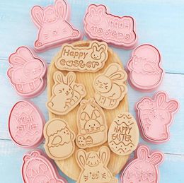Baking Moulds 8Pcs Cute Easter Cookie Cutters Set Plastic Stamps Egg Biscuit Press Mould Kitchen Tools