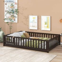 Other Bedding Supplies Childrens bed with safety guardrails and flat bed childrens floor bed frame childrens wooden bed Y240320