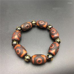 Decorative Figurines Natural Tibetan Dzi Bead Agate Bracelet Men's Ladies Three Eyes Jewellery Gift