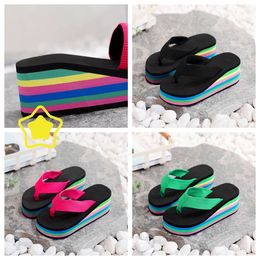 Slippers women's one-sided flip flops herringbone summer thick sole sandals high heels t outerwear casual beach wear GAI flip-flo platform rainbow colorful