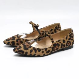 Flats Sexy Shallow Mouth Pointed Toe Flat Ballet Dance Shoes Mary Jane Leopard Bow Shallow Mouth Single Shoes for Women