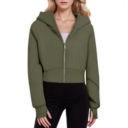 Women's Jackets Zip Up Hoodies Cropped Coat Leisure Plush Long Sleeved Female Outwear Solid Color Simplicity Casual Overcoat