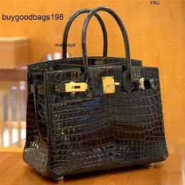 Designer Bags Womens Handbags Crocodile 5a All Hand Sewn High Gloss Nile Skin Bag Luxury 30 Black Luxurys s Leather Large Capacity Have Logo 0zev