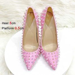 Dress Shoes Rivet High Heels Quality Pointed Toe Ladies Single Pink Womens Pumps Stiletto Wedding Party Zapatos De MujerHXQL H240321