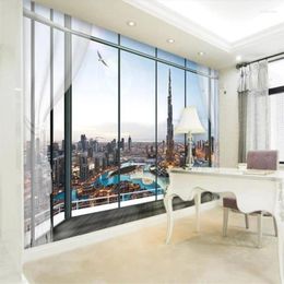 Wallpapers Diantu Custom Wallpaper European 3D Window City TV Background Livingroom Bedroom Large Mural Green