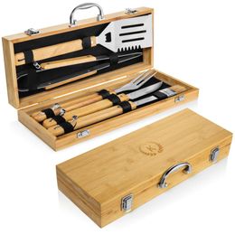 Keevly Toolset Box, Accessaries Carrying Grill Kit Case, Bamboo Barbeque Uttensil, Utensil, Barbecue BBQ Accessaries, Excellent Gift