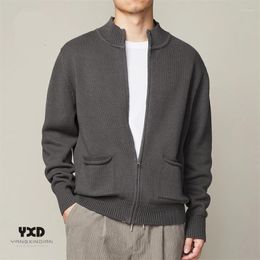 Men's Sweaters Spring Autumn Sweater Jacket For Men Pockets Knitted Sweatercoat Mens Casual Solid Cardigan Male Daily Grey With Zipper