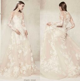 Abiti da sposa in pizzo Elie Saab maniche lunghe Vestido De Novia Abiti da sposa gioiello spiaggia 2020 Abito da sposa a trapezio su misura