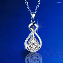 Pendant Necklaces Silver Colour Fine Jewellery For Women Vintage Zircon Water Drop Pendants Clavicular Chain 1Y001