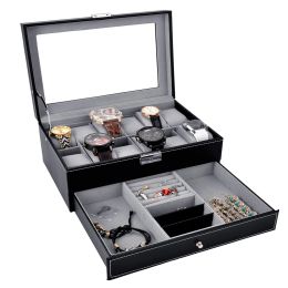 Cases Pu Leather Watch Box Two Layers Jewelry Watch Glasses Storage Case Holder Organizer Storage Box Watch Organizer Best Gift