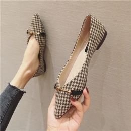 Boots Flat Shoes for Women Pointed Toe Plaid Slip on Loafers Summer Spring Casual Shoes for Female Small Size 31 32 33 34 Women Flats