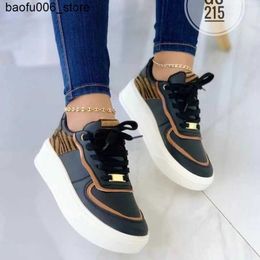 Casual Shoes Fashionable womens casual sports shoes outdoor walking shoes leopard print sexy womens shoes round toe lace-up vulcanized shoes Q240320