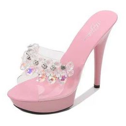 Dress Shoes Sandals womens crystal shoes Word strip 2020 new summer fashion 13cm15cm wild sexy high heels with non-slip transparent3G94 H240321