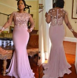 Lilac Color Plus Size Bridesmaid Dresses For Wedding Appliques Beads Sheer Long Sleeves Mermaid Maid Of Honor Gowns Long Prom Part6580969