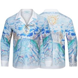 casablanca shirts New Mosque Blue Sky, White Cloud, Flying Fish, Aircraft Print Long Sleeved Shirt, Men's