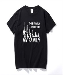 THIS FAMILY PROTECTS MY FAMILY GUNS Funny T Shirt Men Short Sleeve Printed Cotton Cartoon Tshirt Tops 2206242159771