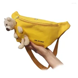 Waist Bags -Crossbody Canvas Chest Bag Trendy Cute Bear Student All-Match Crossbody