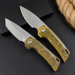 H3881 High Quality Flipper Folding Knife 14C28N Stone Wash Blade PEI with Steel Sheet Handle Ball Bearing Flipper Folder Knives Outdoor EDC Tools