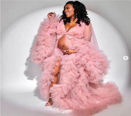 Blush Pink Pregnant Women Prom Dress Plus Size Ruffles Maternity Poshoot Vestidos Cloak Full Sleeves Pregnant Gowns Evening Dre1027497