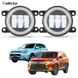 EEMRKE Led Angel Eyes DRL + Fog Lights Assembly 30W/ 40W for Mitsubishi Outlander III GG_W/GF_W/ZJ 2013-2018 with Clear Lens Car Daytime Running Light 12V Fog Lamp