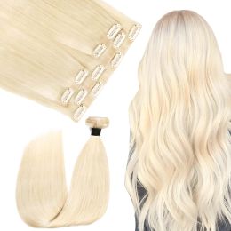 Extensions Blonde Colour #60 Remy Brazilian Human Hair Extensions 1422inch Straight Invisible PU Seamless Clip in Hair Extensions 100120g