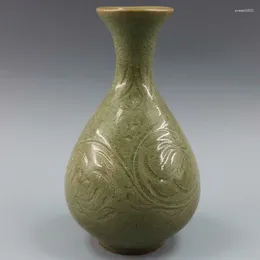 Bottles Chinese Porcelain Celadon Glaze Carved Designs Vase 8.90 Inch Imitation Old Crafts Ornamen