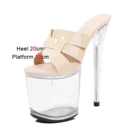 Dress Shoes Large Size Women Nightclub Models Super High Heels 2023 Summer 16CM Transparent Slippers Crystal Platforms Party Sandals H2403254