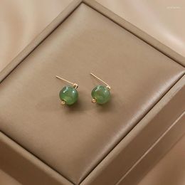 Stud Earrings Minar Vintage Green Colour Natural Stone Jade Strand For Women 14K Real Gold Plated Copper Statement Casual Jewellery