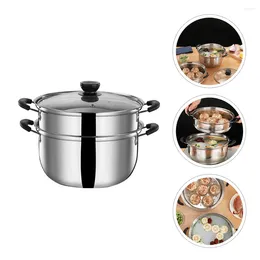 Double Boilers Stainless Steel Pans Pot Stock Soup Saucepan Cooking Steaming Cookware Lid Vegetable Dumpling Sauce Food Stove