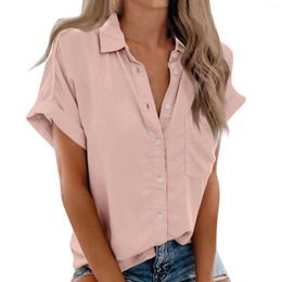 Women's Blouses Womens Short Sleeve Shirts Solid Colour Casua Button Down Blouse Tops With Chest Pocket Camisetas Femininas Plus Size