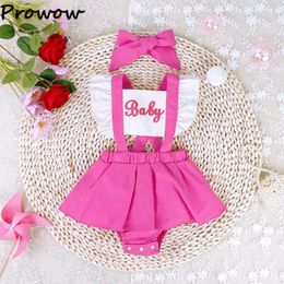 Girl Dresses Prowow 3-24M Baby Summer Flutter Sleeve Red Letter Bodysuit Dress For Girls Backless Infants Kids Clothes 2024