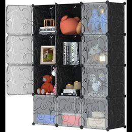 Cube Storage with Doors 12 Cube Organizer Bookcase Closet Shelves for Clothes Black 3 4 Cubes 240223