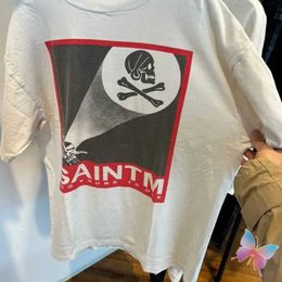 Men's T-Shirts 24ss Retro Saint Michael T-shirt High Quality Cotton Skull Searchlight Printed Short Sleeve Hip Hop Street T-shirt Mens J240319