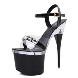 Dress Shoes Women Platform Ankle Strap Sandals Sexy 18CM Ultra High Heels Fashion Nightclub Stripper Pink Narrow-band Summer Stilettos8D8W H240321