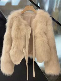 Women's Fur Faux Fur Winter New Haining Faux Fox Fur Grass Short Coat Womens Fur and Fur Integrated Lace Up Fur Top