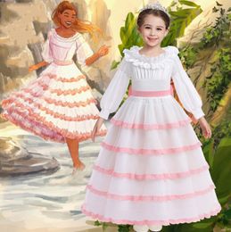 Girls waist retraction cake dresses girls falbala lapel puff sleeve princess dress children cosplay mermaid performance clothes Z4300