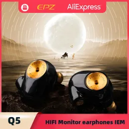 Headphones EPZ Q5 Earphones Wired HIFI Ceramic Carbon Nano Moving Coil IEM In Ear Monitor MMCX Detachable Cable Earbuds Gaming Headset