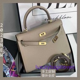 Designer Hremms Kelyys Tote Bags for Women Online Store 2024 Fashion One Shoulder Crossbody Bag Cowhide Second Generation Womens Palm Pattern Min with Real Logo