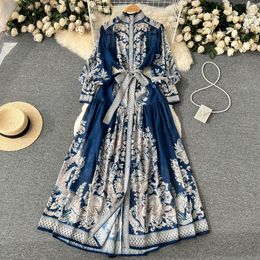 New Women's Fashion Partydress Designer Dress Casual Dresses Designer Runway Women V Neck Maxi Dress Elegant Spring Flower Print Green L 7069