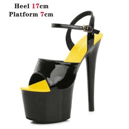 Dress Shoes Mixed Colour Stripper Heels Women Sandals Sexy Party Club 17 CM Platform High-heeled Wedding Pole DanceH2N7 H240321