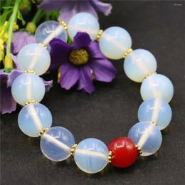 Strand 14mm White Round Moonstone Red Rubys Bracelet Natural Stone Jewellery Making Design Alloy Flower Septal Beads Women Girls Gifts