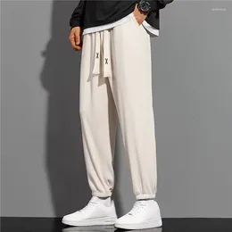 Men's Pants Fashion Baggy Bottoms Casual Joggers Elasticated Trousers Sportswear Gym Ice Silk Pantalones Solid Colour Harem