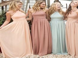 Newest Cheap Bridesmaid Dresses for Wedding Long Chiffon ALine Backless Formal Dresses Party Ruffles Modest Maid Of Honor Dress5729956