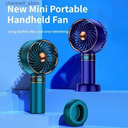 Electric Fans New Mini Portable Handheld Fan with Silent 5000mAh Rechargeable Office Desk Desktop Pocket Fan Indoor and Outdoor with Base Digital Display StandY240