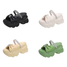 Ladies Two Pairs of Cool Slippers for Casual Summer Womens New Style Rhinestones Thick Soled Sponge Cake Round Toe Sloping Heel One Line Sandals A010